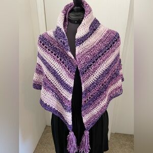 CROCHET HANDMADE Purple and Pink Striped Crochet Shawl